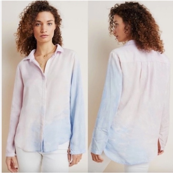 Anthropologie Cloth & Stone Dip Dye Blue Pink Button Down shirt Sz M - Picture 3 of 14